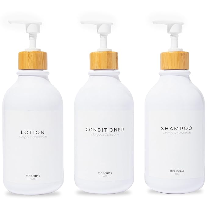 MaisoNovo Refillable Shampoo and Conditioner Bottles | 16.9 fl oz Set of 3 by MaisoNovo-TheArtofSustainableLiving