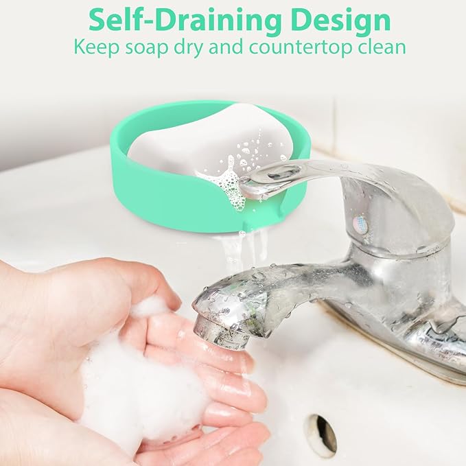 Self Draining Soap Dish, Silicone Suction Cup Soap Holder Tray Savers Container - Image 5
