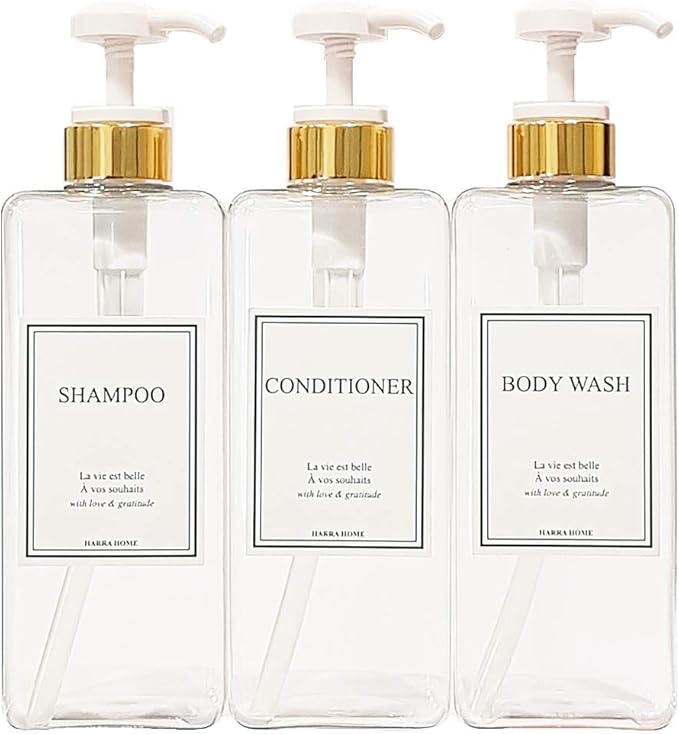Modern Gold Design Large 27 oz Shampoo and Conditioner Dispensers by HARRA+HOME