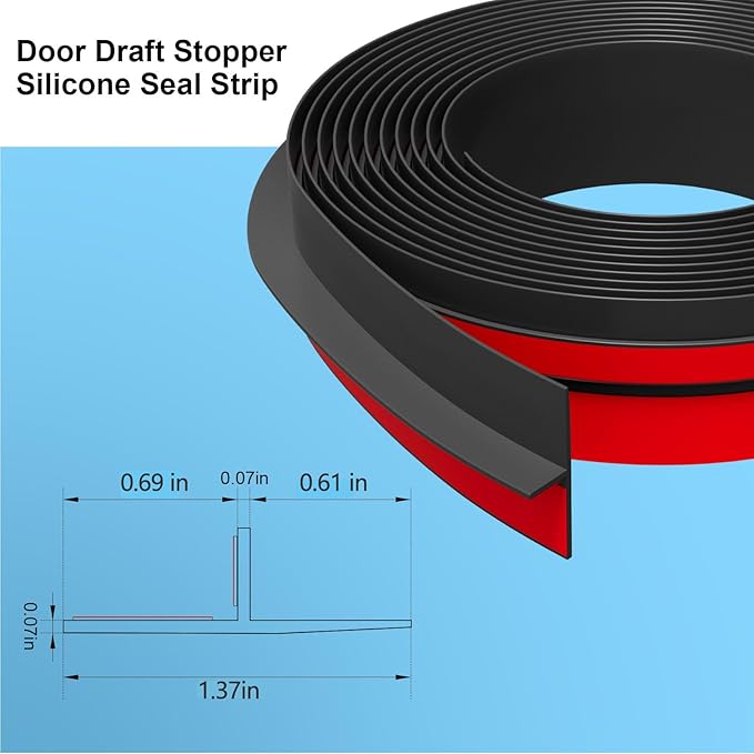 T-Shaped Door Draft Stopper, 1.37 in x 10 Ft Silicone Seal Strip - Image 3