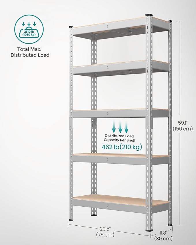 SONGMICS 5-Tier Storage Shelves, Load 2310 lb, Boltless Assembly, Adjustable - Image 3