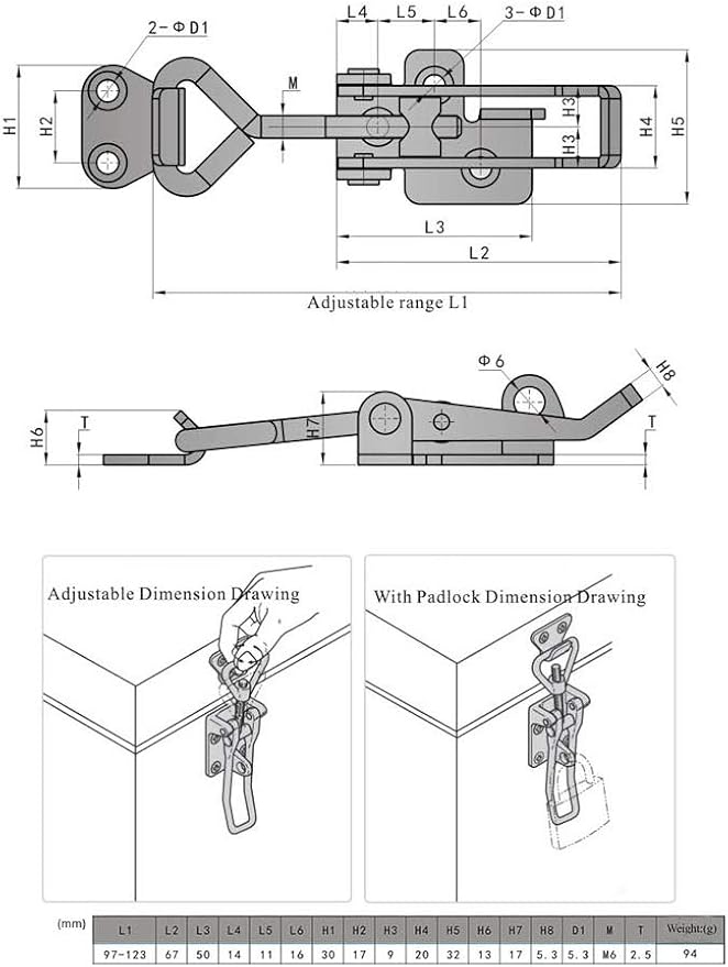 Adjustable Latch Buckle Cabinet Boxes Lever Handle Toggle Catch Latch Lock - Image 3