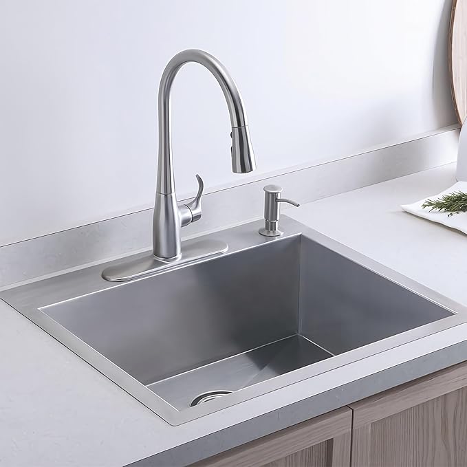 20x16x9 Inch Drop in Kitchen Sink, Handmade 304 Stainless Steel Single Bowl - Image 8