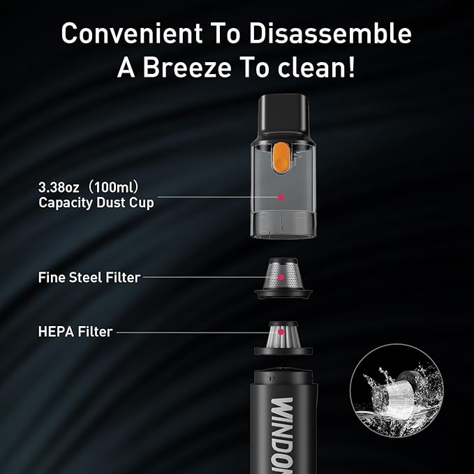 Windone Car Vacuum, 12000Pa 2-in-1 Cleaner & Tire Inflator 150PSI, 60W - Image 4