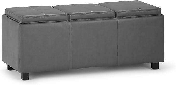 SIMPLIHOME Avalon 42 inch Wide Contemporary Rectangle Storage Ottoman in Stone by SimpliHome