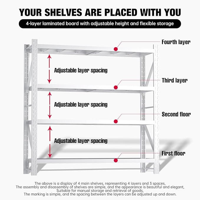Storage Shelves Heavy Duty, Metal Garage Shelving Units, 4 Tier Storage Rack - Image 5