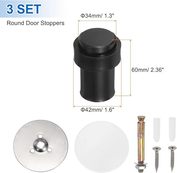 PATIKIL 3Set Round Door Stoppers, 60mm Stainless Steel Door Stop Doorstop Wedge - Image 2