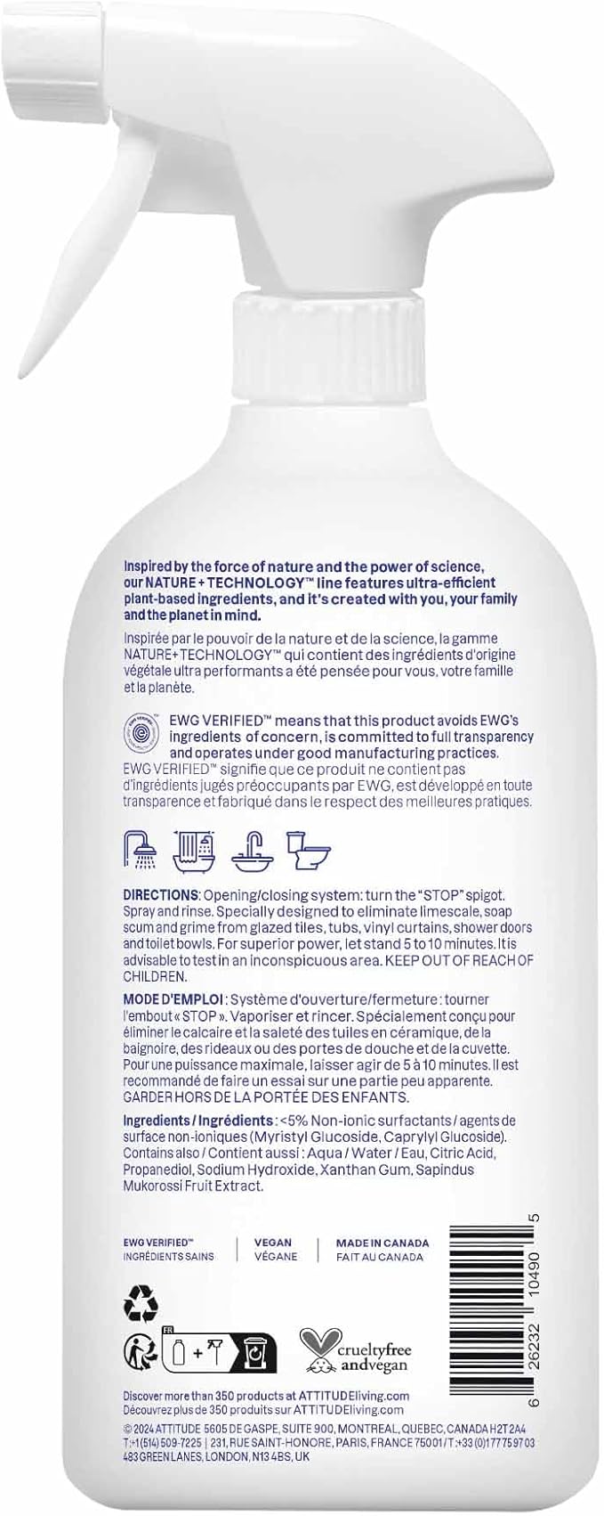ATTITUDE Bathroom Cleaner Spray, EWG Verified, Plant-Based & Vegan, Safe - Image 7