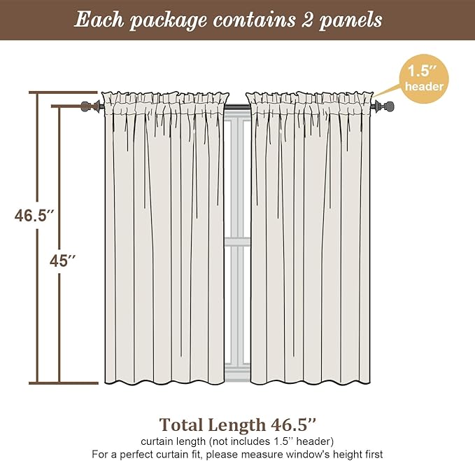 Chyhomenyc Taupe Sheer Curtains 45 Inch Long 2 Panels, Light Filtering Rod - Image 4