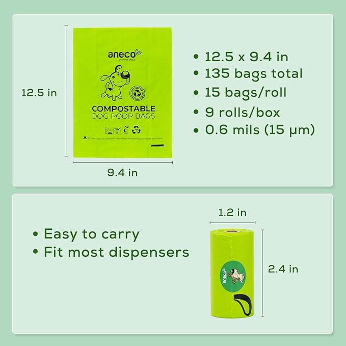 ANECO 100% Certified Home Compostable Dog Poop Bags, Large Poop Bags - Image 6