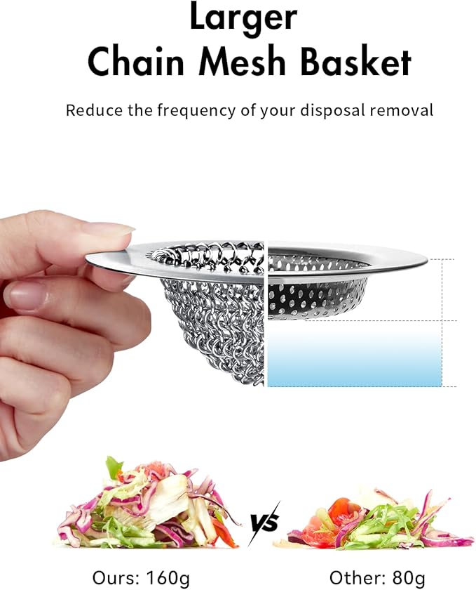 2 Pcs Sink Drain Strainer: Anti-Slip Flexible Chainlink, 304 Stainless Steel. - Image 5