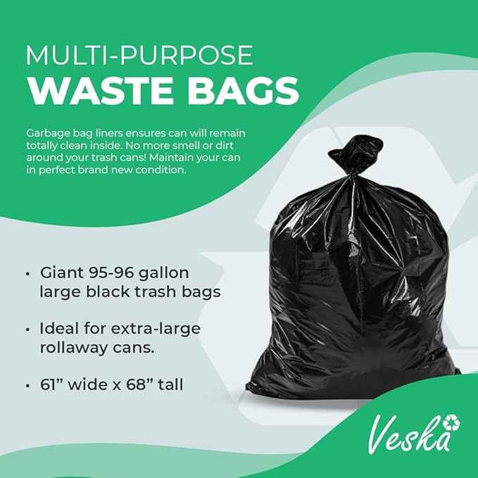 Veska 95-96 Gallon Trash Bags Heavy Duty 95-96 Gallon Trash Bags Large Black - Image 7