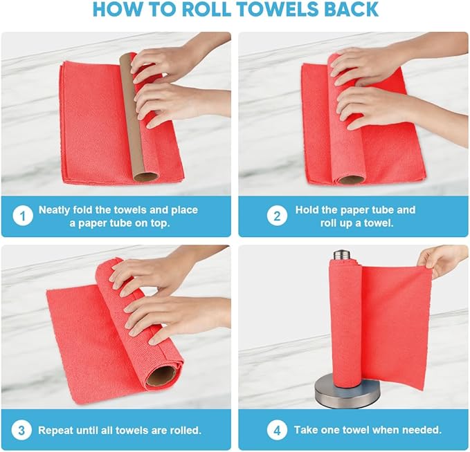 AIDEA Microfiber Cleaning Cloth Roll, 50PK Red, Reusable Paper Towels Tear Away - Image 7