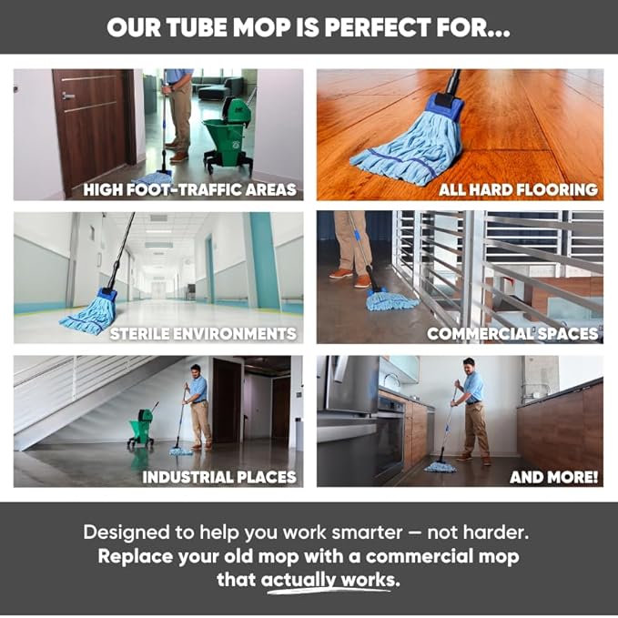 Commercial Mop Head Replacement – 1 Pack Blue Medium Microfiber Tube Mop | - Image 6