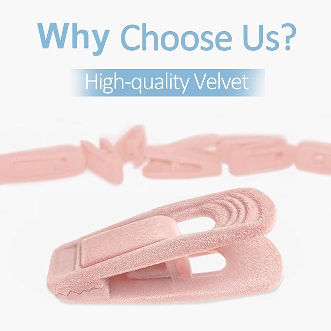 Light Pink Velvet Hangers Clips 40 PCS, Non-Slip Finger Clip - Image 2
