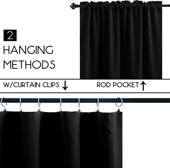 Pickluc Black Cafe Curtain 36 Inches Length, Rod Pocket Small Kitchen Curtain - Image 2