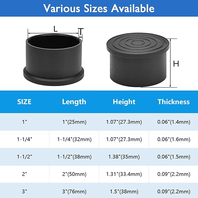 4 Pcs 3" Round Rubber Chair Leg Caps, PVC Table Leg Covers, Flexible & - Image 9