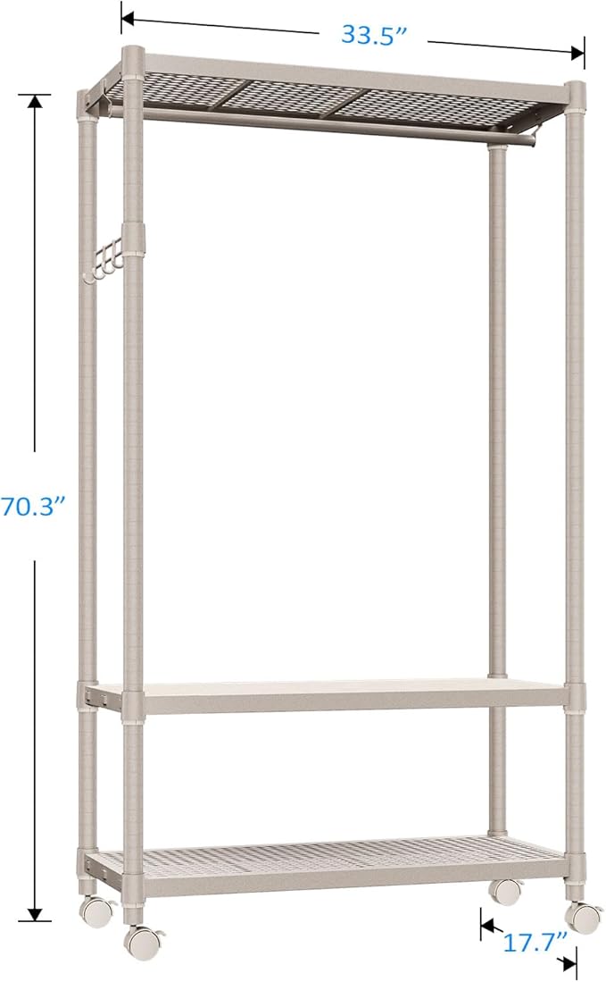 IZEUK Heavy Duty Rolling Garment Rack Wire Clothes Rack - Image 7