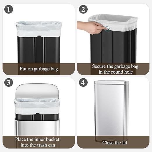 AthLike Trash Can, Stainless Steel Kitchen Garbage Can, Step Waste Bin - Image 9