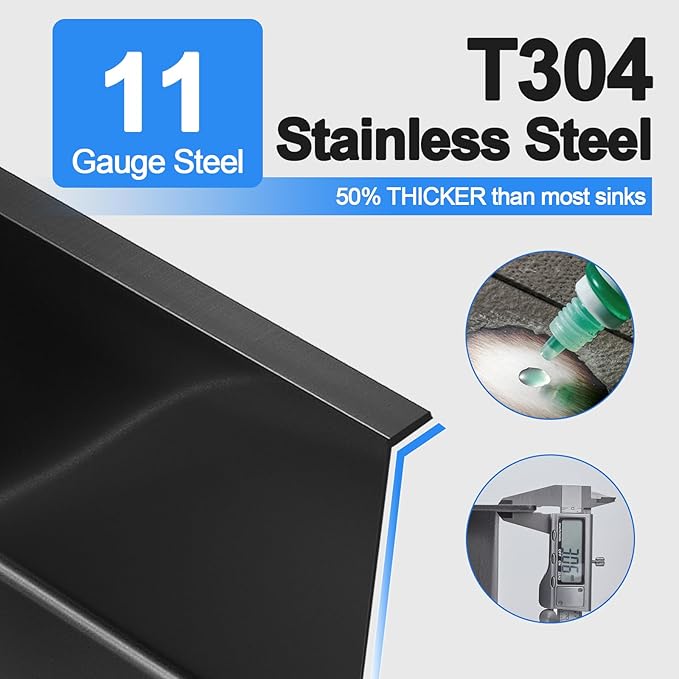 22x18 Inch Drop in Kitchen Sink, Handmade 304 Black Stainless Steel Sink - Image 4