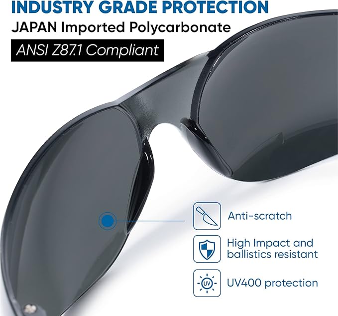 amoolo Tinted Safety Glasses Bulk of 24, Protective Safety Sunglasses, Dark - Image 3