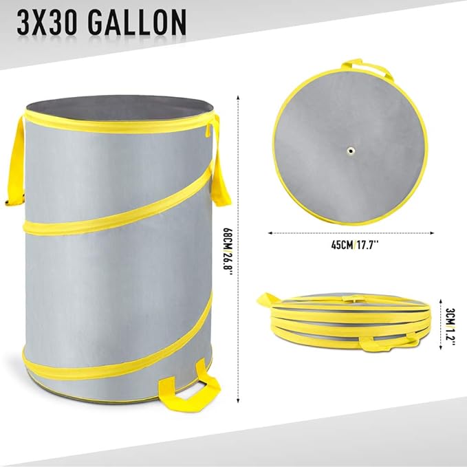 30 Gallon Collapsible Trash Can 3 Pack, Garden Bag Pop Up Camping Trash can - Image 7
