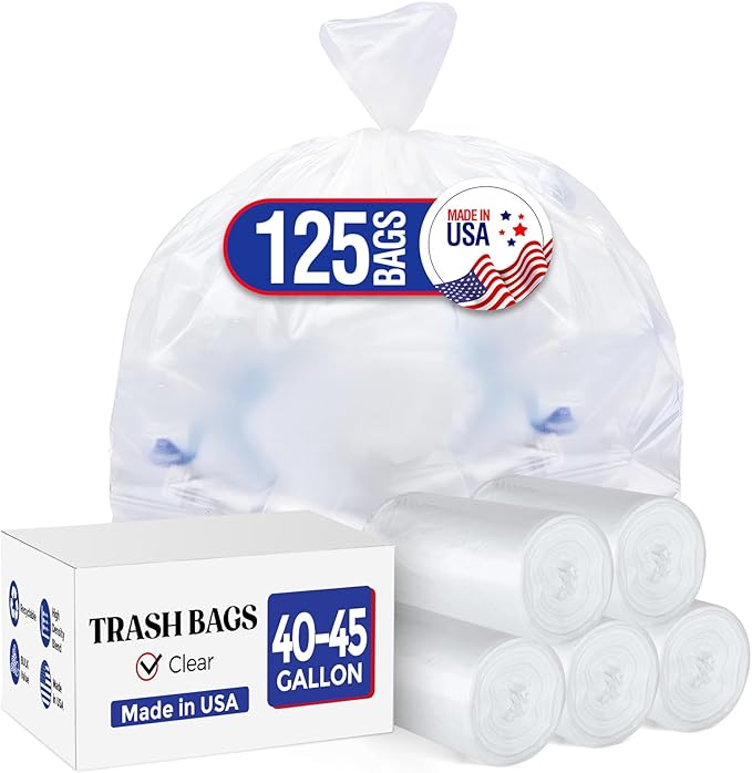 Delxo 40-45 Gallon Clear Trash Bags, Durable & Puncture-Resistant Plastic Can by Delxo