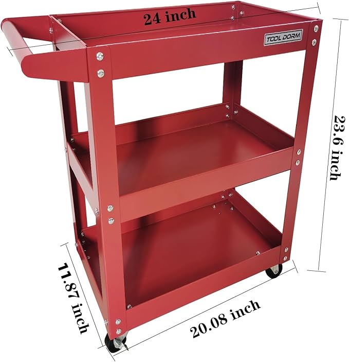 Utility Service Cart, 3 Shelf 150LBS Heavy Duty Steel Rolling Utility Cart - Image 4