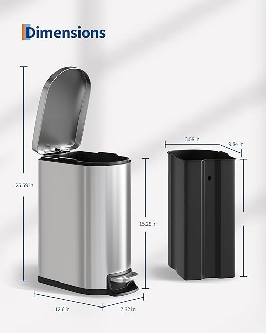 Garvee 13 Gal and 2.6 Gal Stainless Steel Trash Can Combo Set, Rustproof - Image 8