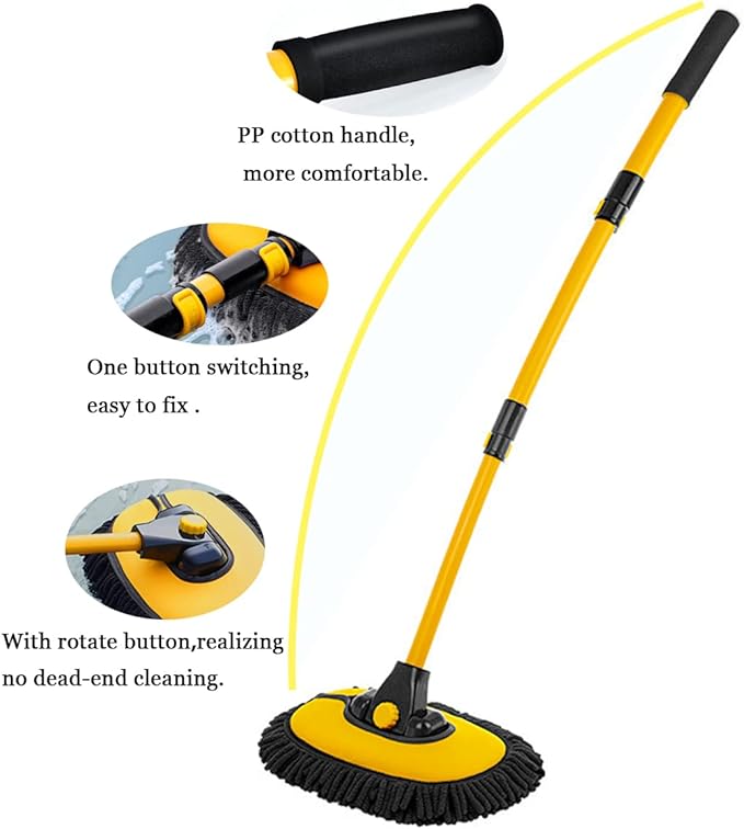 Car Wash Brush with Long Handle, Chenille Microfiber Mop Mitt with 1 - Image 2