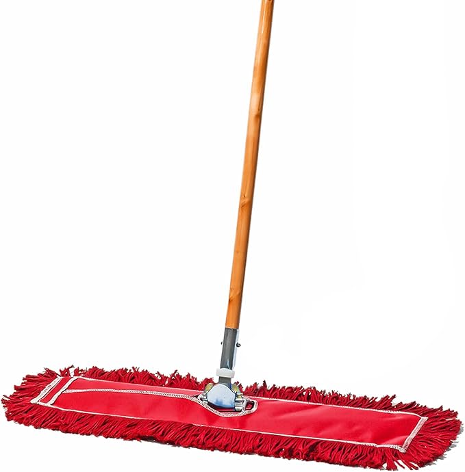 24 Inch Red Commercial Dust Mop & Floor Sweeper – Wood Handle Floor Mop by TidyTools