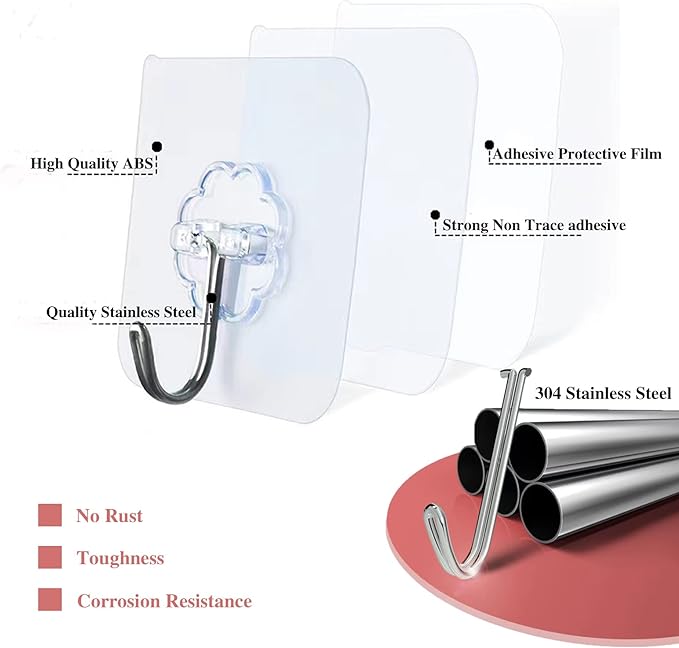 DDMY 24 Packs Hooks for Hanging 50lb Wall Hooks Transparent Reusable Waterproof - Image 6