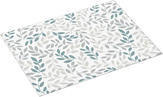 Grey And Blue Leaves Branches Microfiber Absorbent Reversible Dish Drying Mat - Image 2