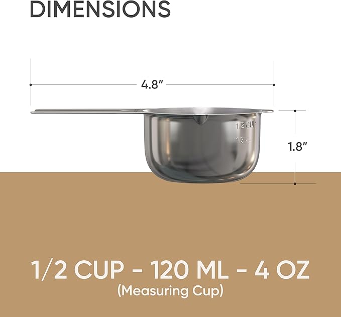 Color Up ½ Cup Measuring Cup – Premium Chrome Stainless Steel, Accurate - Image 2