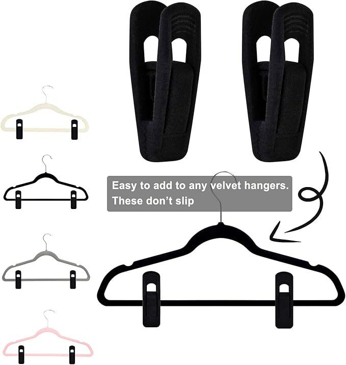 Black Velvet Hanger Clips, Strong Finger Clips - Image 4