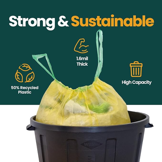 13 Gallon Trash Bags with Drawstrings, 40 Bags Made from 50% Recycled Plastic - Image 7