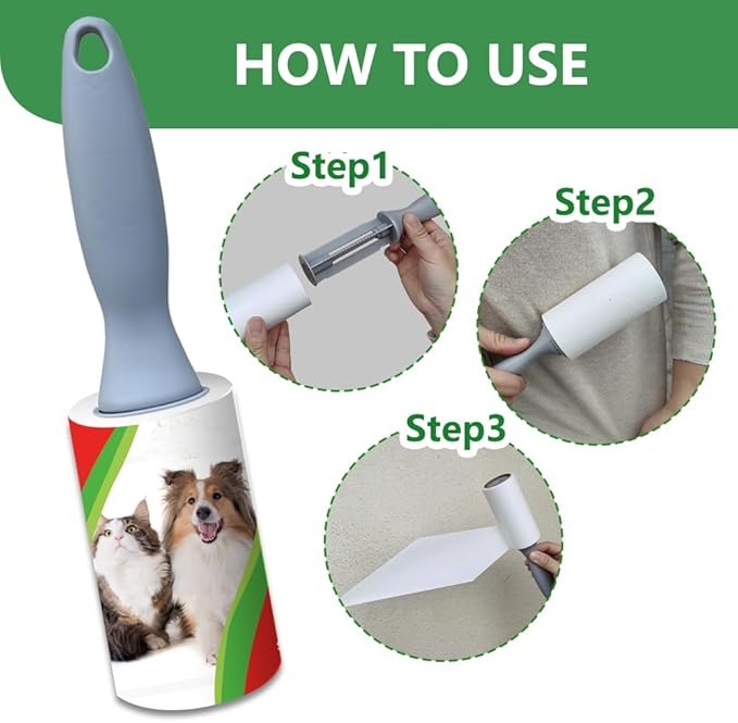Pet Hair Lint Rollers, 3 Pack, 90 Sheets Each– Reusable Sticky Roller - Image 5