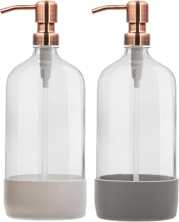 32 oz Glass Pump Bottle Rustproof Stainless Steel Pump, and Lids. Modern by KITCHENTOOLZ