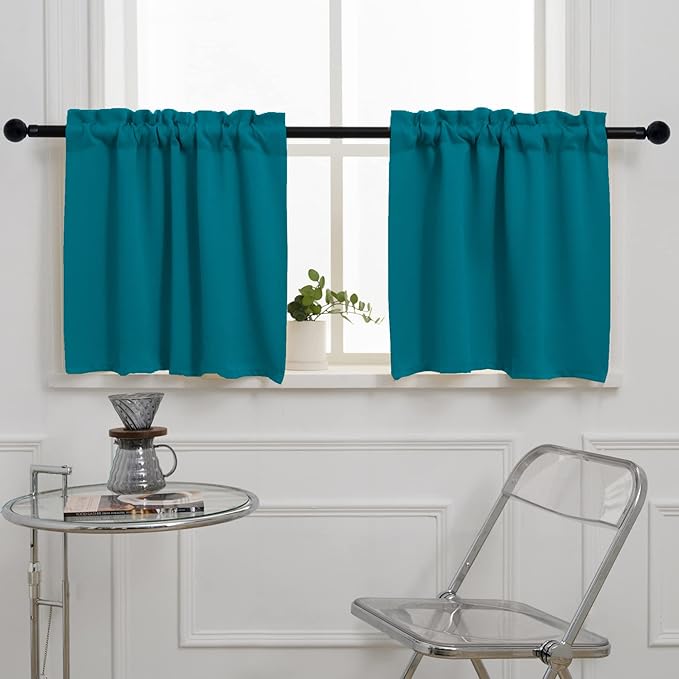 Pickluc Teal Cafe Curtain 30 Inches Length, Rod Pocket Small Kitchen Half by PICKLUC