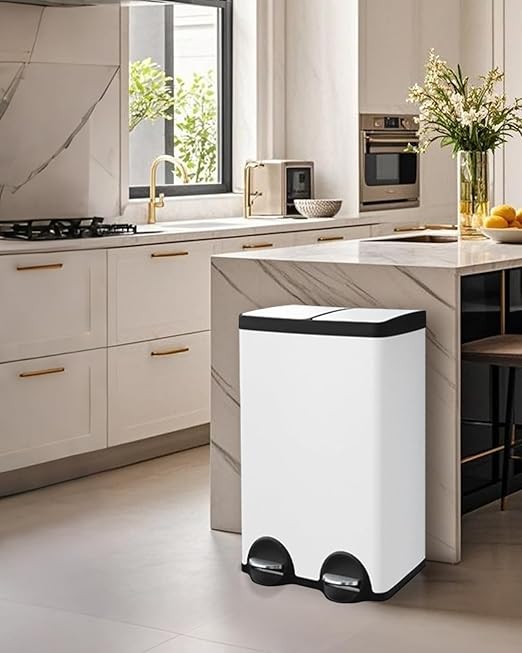 Dual Compartment Stainless Steel Trash Can, 16 Gallon / 60 Liters White Kitchen - Image 8