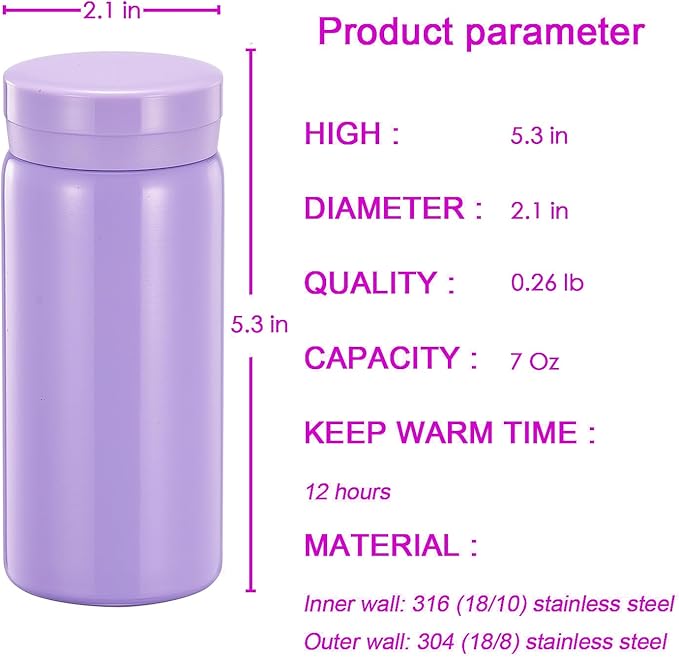 Mini Thermos Cute Water Bottle - 7 oz Tiny Insulated Vacuum 18/10 Stainless - Image 2