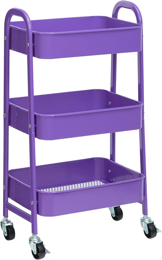 AGTEK Makeup Cart, Movable Rolling Organizer Cart, 3 Tier Metal Utility Cart by AGTEK