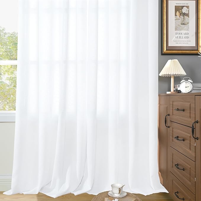 YoungsTex White Linen Semi Sheer Curtains 108 Inch Length 2 Panels, Light - Image 8