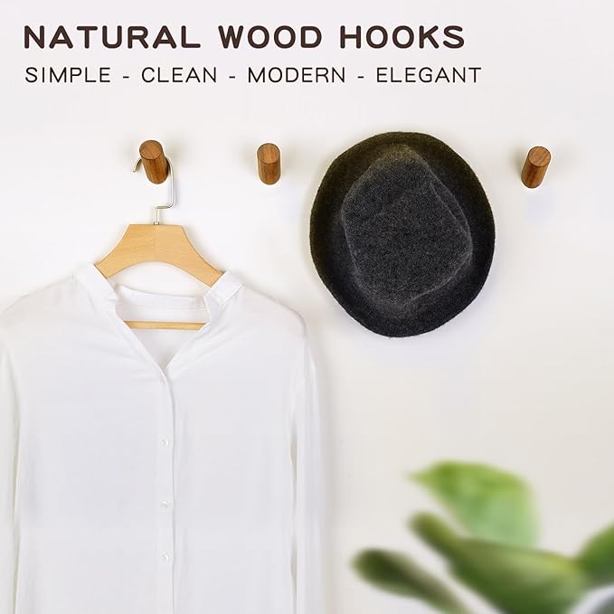 Wooden Wall Hooks, 2 Pack Coat Hooks Wall Mount, Natural Wood Hooks Coat Rack - Image 2