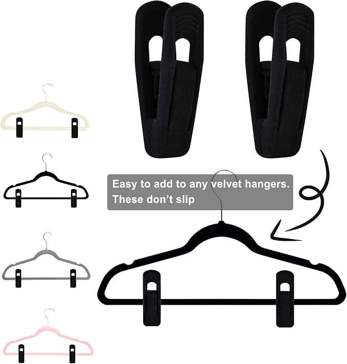 Black Velvet Hangers Clips 20 PCS, Non-Slip Velvet Clips - Image 3