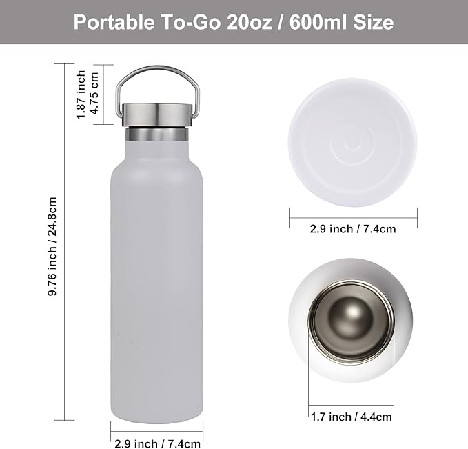 Neihepal White Stainless Steel Water Bottles, 20 Ounce Vacuum Insulated Double - Image 5