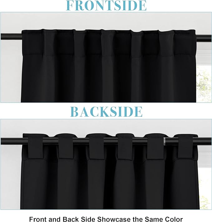 RYB HOME Short Black Curtains for Bedroom, W42 x L36 inch, 2 Panels - Image 2