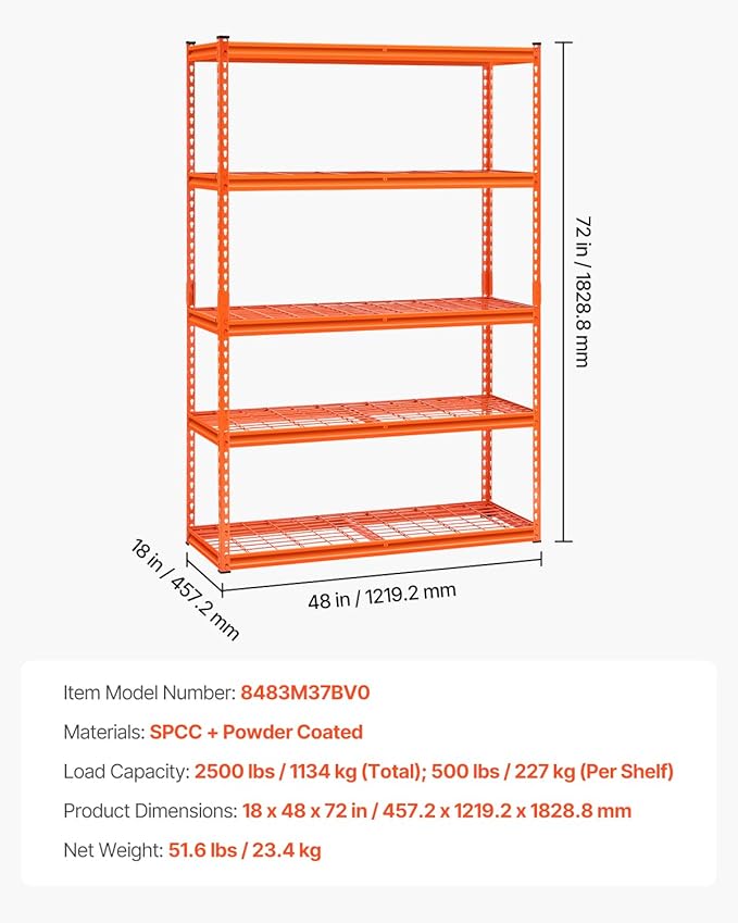 VEVOR Storage Shelves, 2500 lbs, 5 Tier Heavy Duty Garage Shelving, - Image 3