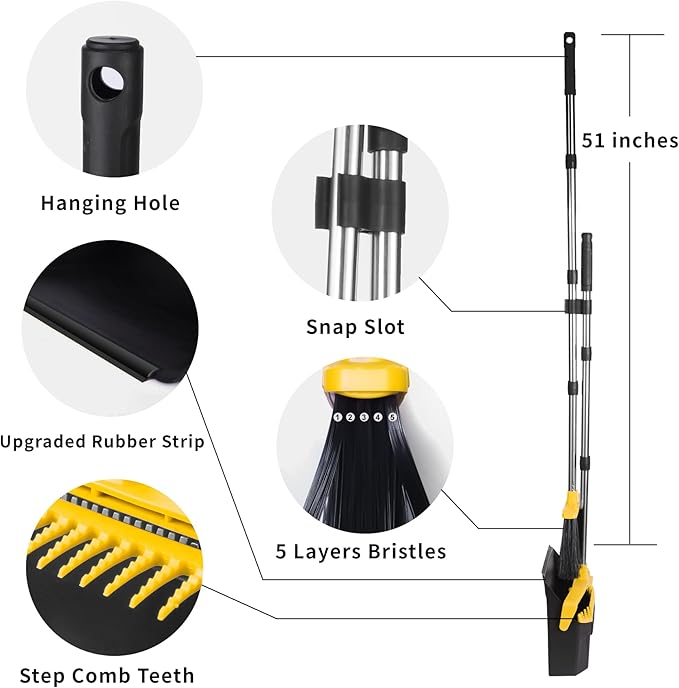 Broom with Dustpan Combo Set, Brooms and Dustpans Sets with 51'' Long Handle - Image 9