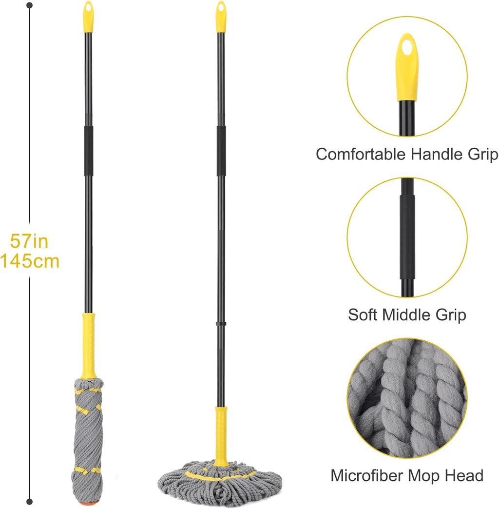 Self-Wringing Twist Mop, Microfiber Floor Mop 57" Long Handle, Gray